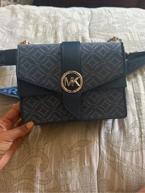 Michael Kors Navy Patterned MK Logo Crossbody Bag
